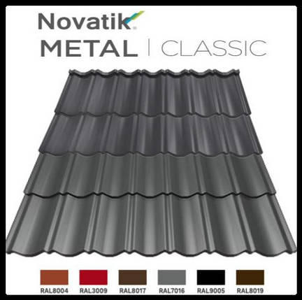 Модульна металочерепиця Novatik Metal Classic Duo МАТ Voestalpine 0,5 мм RAL 8019, фото 1
