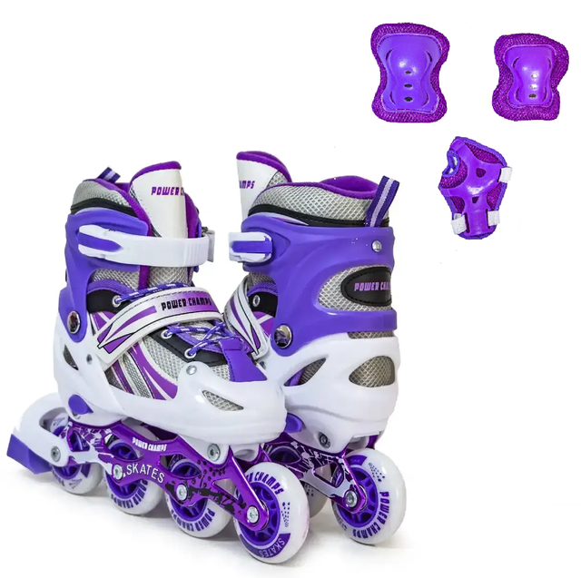 Дитячі ролики розсувні (розмір 29-33) із захистом (наколінники, налокітники + захист на долоні). VIOLET Дитячі ролики розсувні (розмір 29-33) із захистом (наколінники, налокітники + захист на долоні). VIOLET