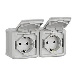 Forix зовнішня розетка 2-а з кришкою зі шторками IP44 16А сіра, Legrand, 782394