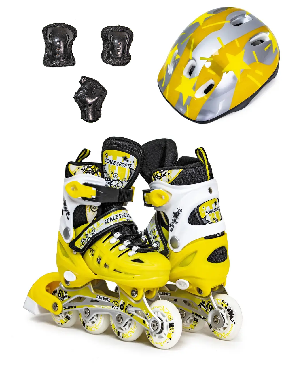 Дитячі ролики + захист + шолом Scale Sport. Жовтий колір. Розмір 29-33