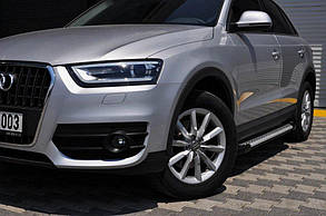 Бокові пороги Allmond Grey (2 шт. алюміній) для Ауди Q5 2008-2017 рр, фото 1