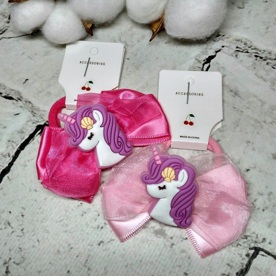 Резинки для волосся дитячі Бантики Єдинороги CA-1232-3