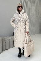 Женское зимнее стеганое пальто бежевое с искусственным мехом 3454-02 S-M(44-46)