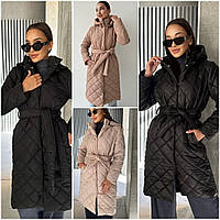 Жіноче подовжене весняне пальто з капюшоном з плащової тканини: 38-40, 42-44, 46-48, 50-52 - чорний матовий, чорний глянець, мокко