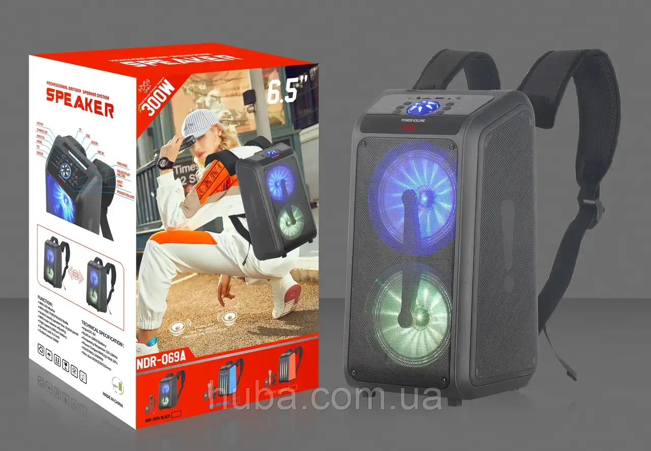 Портативна Акустична система (Коронка рюкзак) NDR-Q69A (6.5"х2) (30 W) з пультом і дротовим мікрофоном.