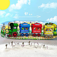 Дерев'яний вкладка-сортер (пазл) "Веселий потяг – 3 вагони" \ Розвиваюча гра для дитини