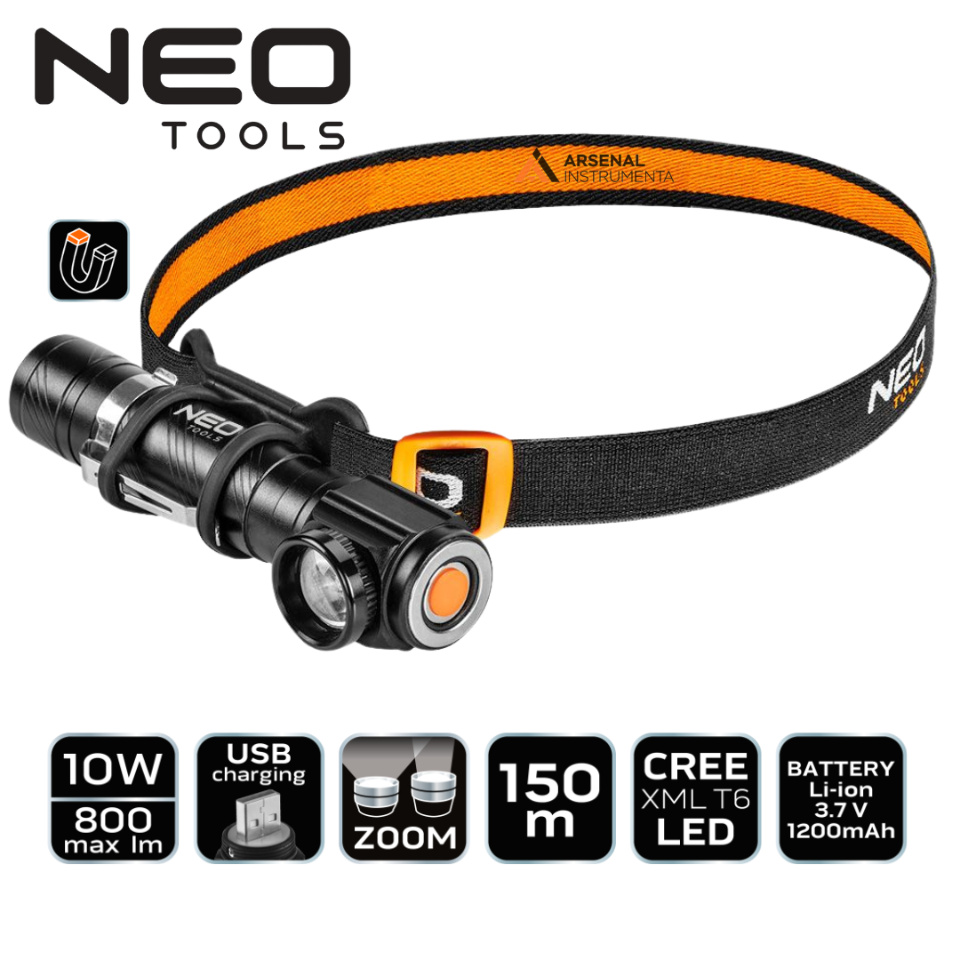 Налобний ліхтар з акумулятором USB 800 лм CREE XML-T6 LED 99-026 NEO