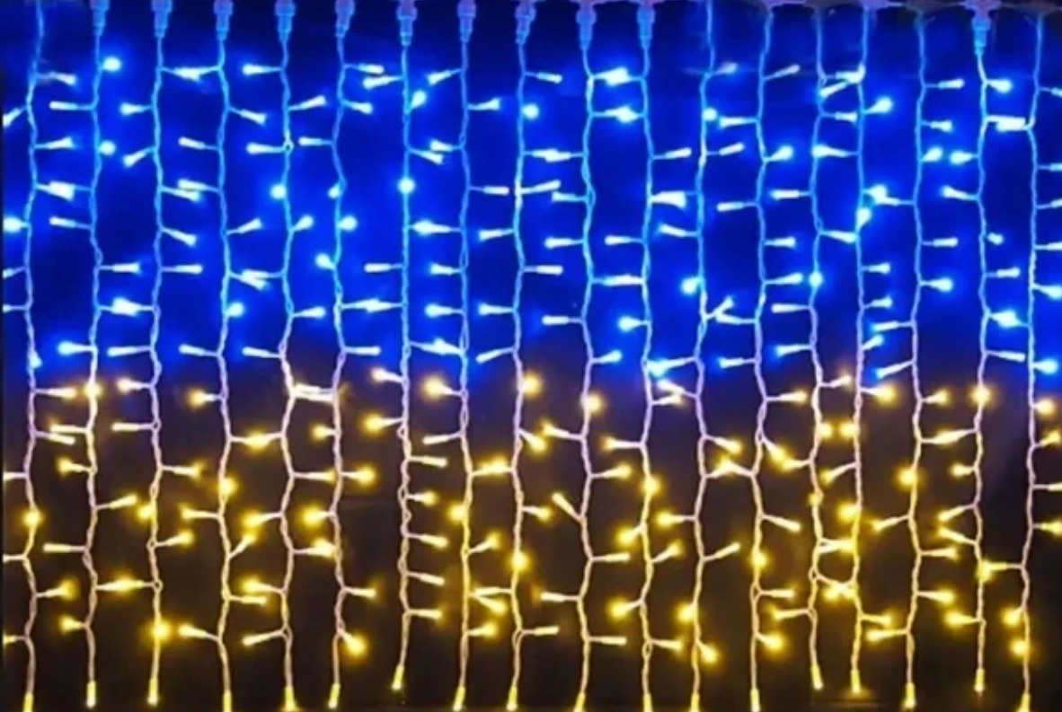 Штора гирлянда светодиодная на окно флаг Украины, Новогодняя гирлянда штора 2*2м 160 LED DL жовто-синя - фото 3 - id-p2036728809