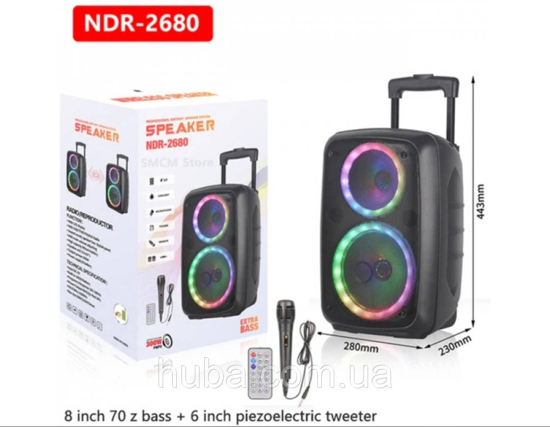 Акустична переносна система Speaker NDR-2680 з пультом і дротовим мікрофоном 10W.