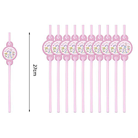 Трубочки для напитков тематические праздничные Зайка милашка 27 см 10 шт Розовый