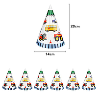 Колпаки праздничные 20 см Транспорт машинки 5 шт