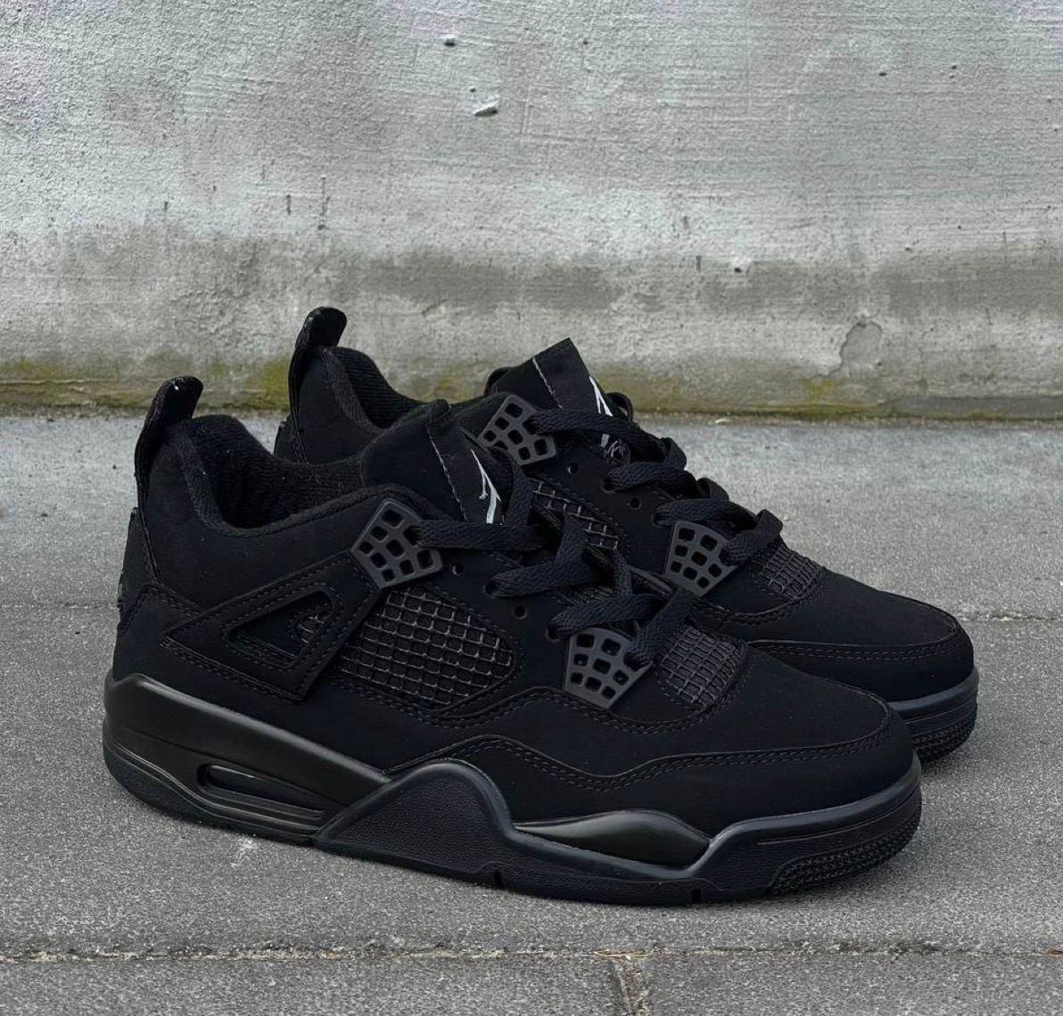 Чоловічі кросівки Nike Air Jordan 4 Retro Total Black Cat Найк Джордан Ретро 4 чорні замша унісекс