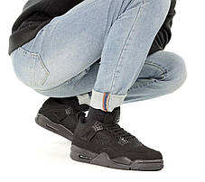 Чоловічі кросівки Nike Air Jordan 4 Retro Total Black Cat Найк Джордан Ретро 4 чорні замша унісекс, фото 2