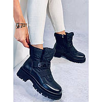 Жіночі зимові чоботи снігоступи на платформі з гумками на носку Чорний екошкіра розмір 36 — 41