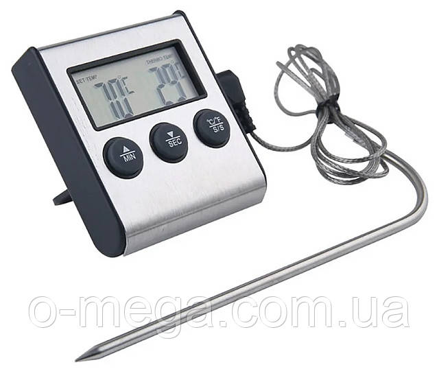 Термометр таймер для духовки TP-700 с выносным датчиком (нержавейка) и магнитом, без подарочной упаковки - фото 1 - id-p1474998920