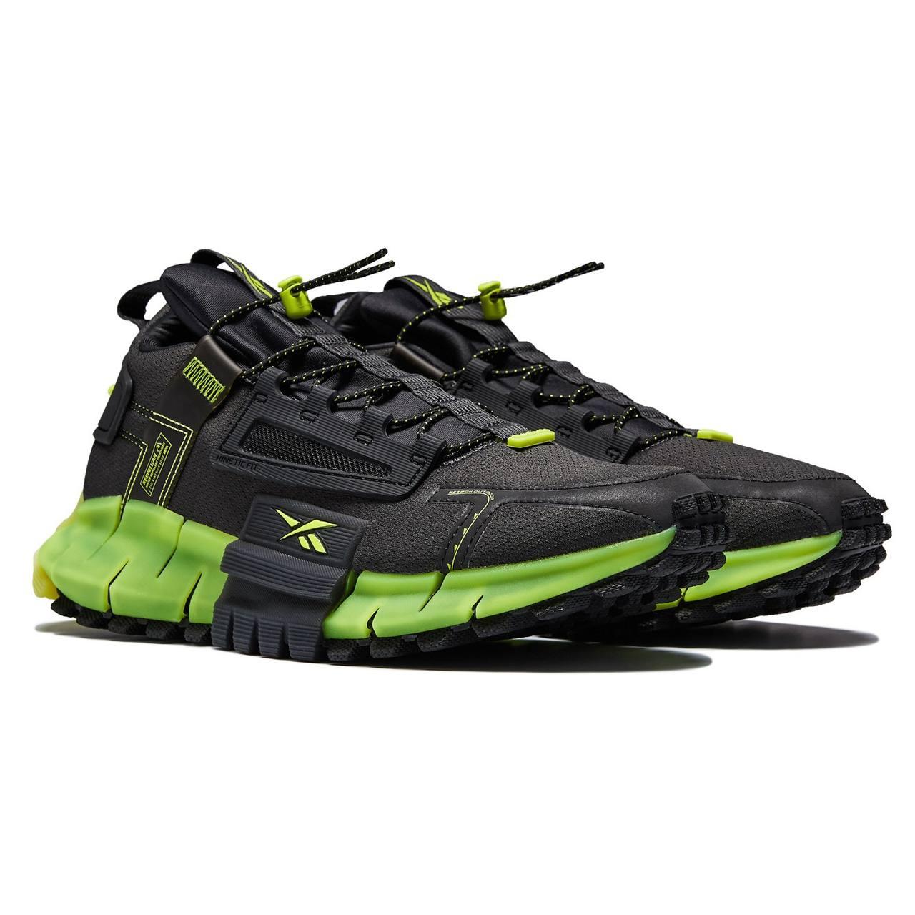 Чоловічі кросівки Reebok Zig Kinetica Edge чорно-зелені термо кросівки в темряві світяться водовідштовхувальні