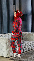 Теплая женская пижама попожама с капюшоном красная медведи popojama L