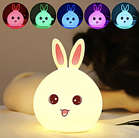 Детский светильник ночник Зайчик LED Rabbit Soft Touch силиконовый со встроенным аккумулятором 7 режимов