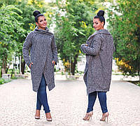 Женский стильный кардиган-пальто в больших размерах 41119 "Рогожка Углы Кармашки Миди"