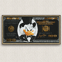 Интерьерная картина-постер на стену + золотистая багетная рамка Доллар со Скруджем 100*50 Оригами OP 5300