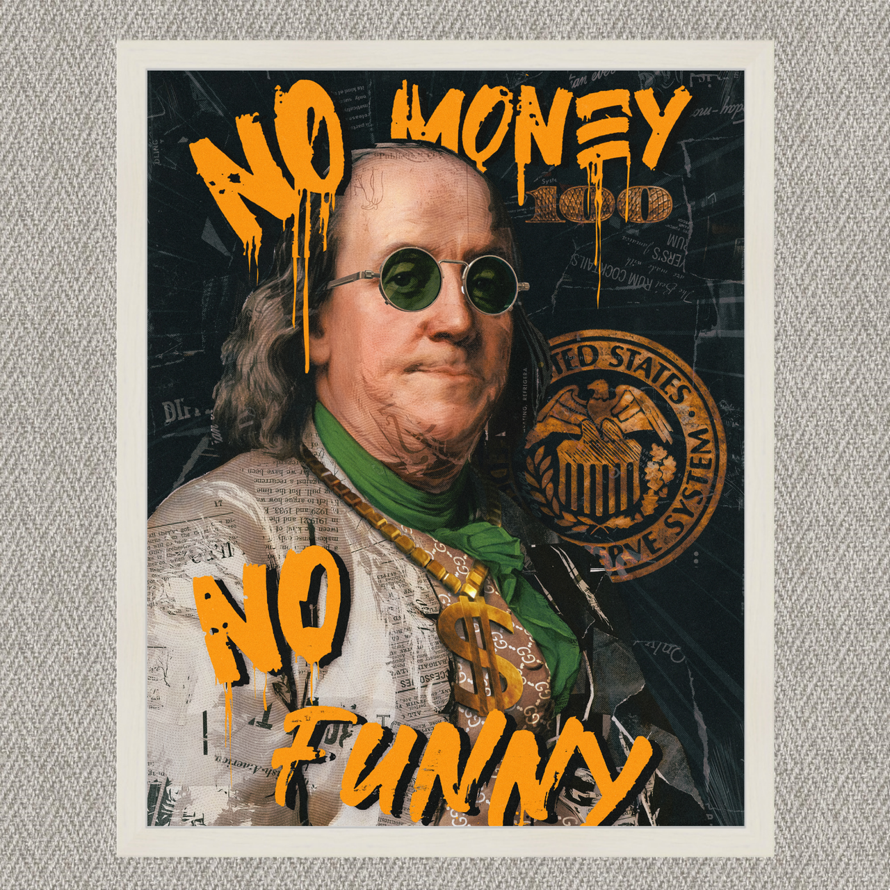 Інтер'єрна картина-постер на стіну Гроші, Франклін "No money - no funny" 30*20 Орігамі OP 5301 Маленька