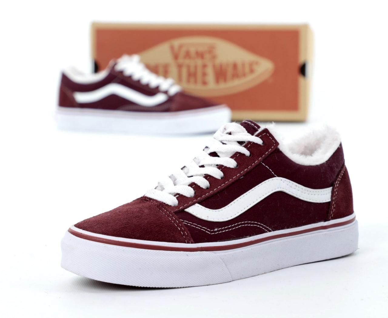 Бордові жіночі Зимові Кеди Vans Old Skool, фото 1