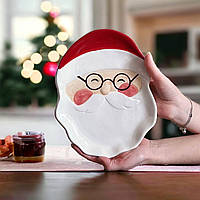 Подарунки на Новий Рік, Новорічний посуд, Велика різдвяна тарілка блюдо Санта для солодощів