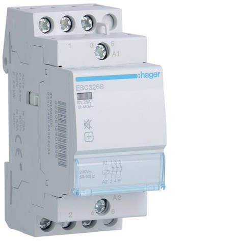 Контактор безшумний Hager ESC326S 25A 230В 3НЗ, фото 1
