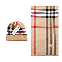 Комплект теплої чоловічої шапки + шарф коричневий в'язаний зимовий Барбер Набір Люкс якість