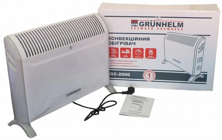 Конвектор електричний нагрівач Grunhelm GC-2000A, 3 режими, терморегулятор (термостат), захист від замірювання, фото 1