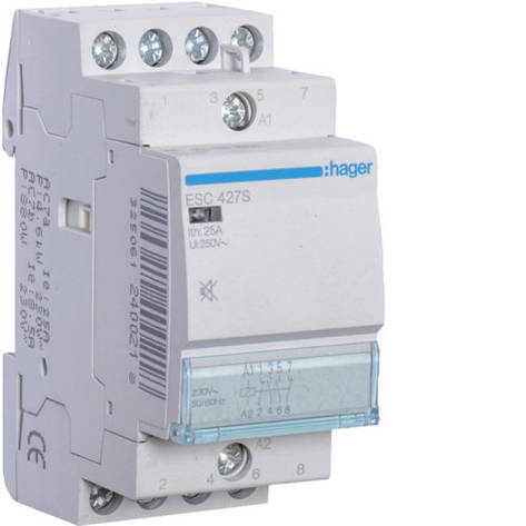 Контактор безшумний Hager ESC427S 25A 230В 2НВ+2НЗ, фото 1