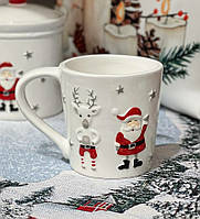 Новогодняя чашка Дед Мороз и олень 10 см Керамика