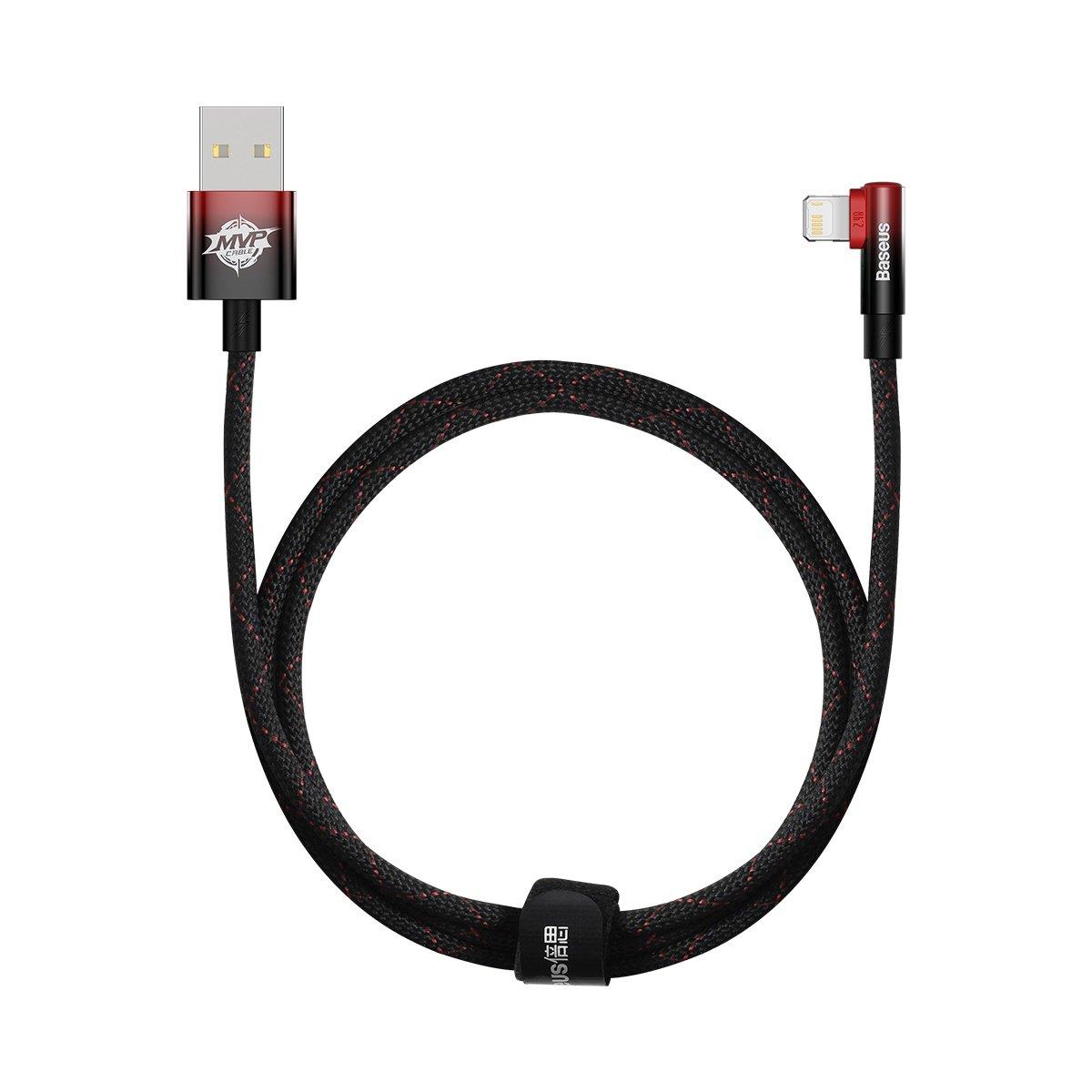 Кабель зарядний Baseus USB — Lightning MVP 2 кутовий 2.4 А 1 м Black/Red (CAVP000020)