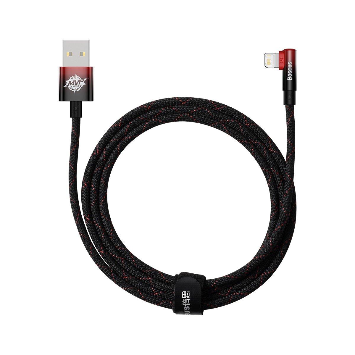 Кабель зарядний Baseus USB — Lightning MVP 2 кутовий 2.4 А 2 м Black/Red (CAVP000120)