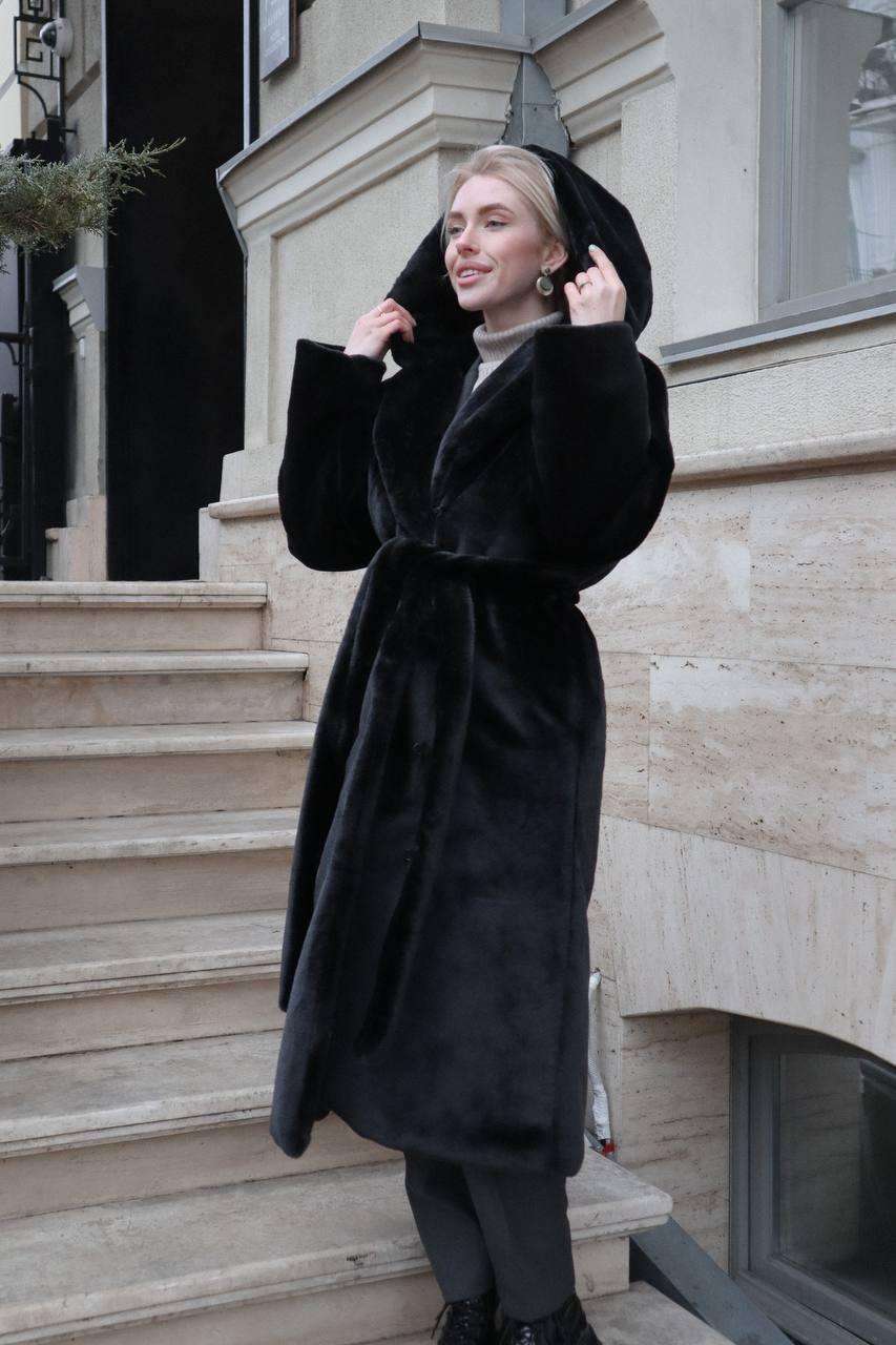 Шуба жіноча м'яка тепла красива з капюшоном і поясом різні кольори Gvk1980