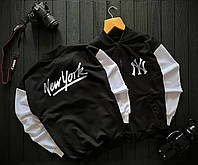 Бомбер New York мужской весенний осенний куртка Нью Йорк повседневная черно белая