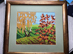 Вишита картина бісером Чехія природа ліс, золотий осінь 26 на 24 см.
