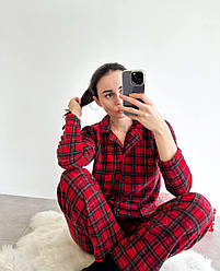 Піжама жіноча флісова сорочка штани lilo червоно-чорна домашній жіночий комплект в клітинку