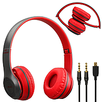 Беспроводные наушники с Bluetooth, MP3, микрофоном и радио, P47, Красные / Гарнитура с AUX кабелем