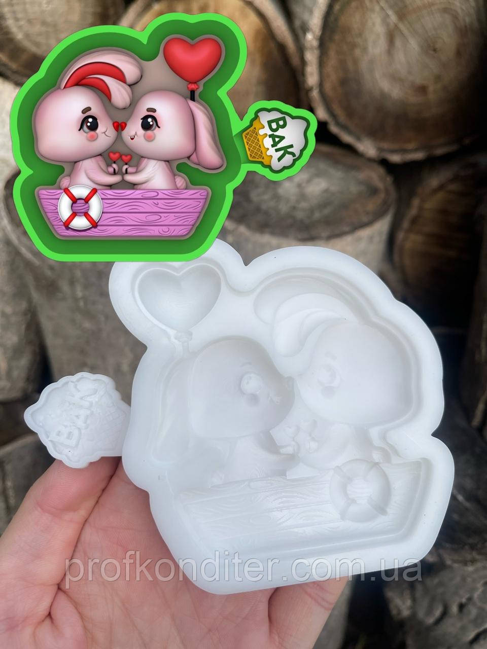 Ексклюзив! Силіконовий молд для шоколаду та ін "Зайчата в човні", фото 1