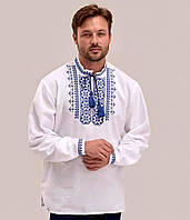 Чоловіча вишиванка Зірка домоткана з синьою вишивкою р.56.