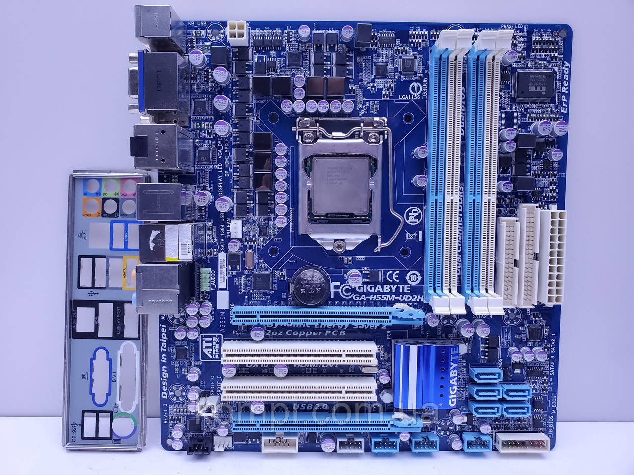 Материнська плата s1156 Gigabyte H55M-UD2H (+I3 350,Socket 1156,DDR3,б/у), фото 1