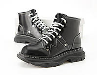 Ботинки женские зимние Alexander McQueen Boots черные, натуральная кожа с мехом. код KD-12346