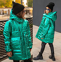 Куртка зимняя подростковая для девочки 2321 "Металлик" Изумруд