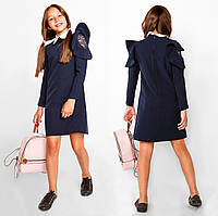 Детское стильное платье 421 "Плечи Воланы Гипюр" в школьных расцветках