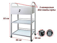 Тележка косметологическая тумба с ящиком на колесах ST 009 столик косметолога с отверстием для лампы лупы