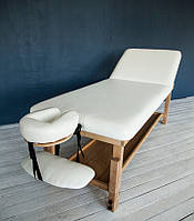 Стол стационарный массажный с деревянной рамой KP-10 NEW Двух секционная кушетка массажная косметологическая