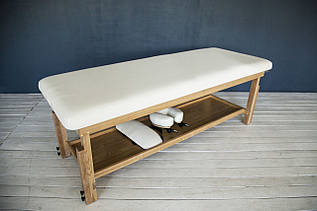 Дерев'яний масажний стіл СПА із підголівником KP-9 NEW_ST широка кушетка для масажу