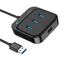 HUB адаптер 4 в 1 HOCO Easy HB31 USB на USB3.0+3USB2.0, 1.2 м, чорний