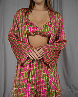 Пижамный костюм-тройка Helen итальянский шелк (бра+халат+штаны) Розовый